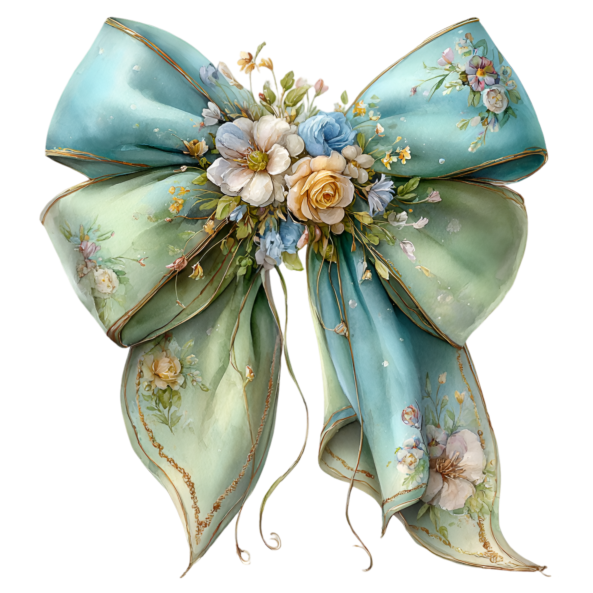 Floral Bow Blue-Green 415