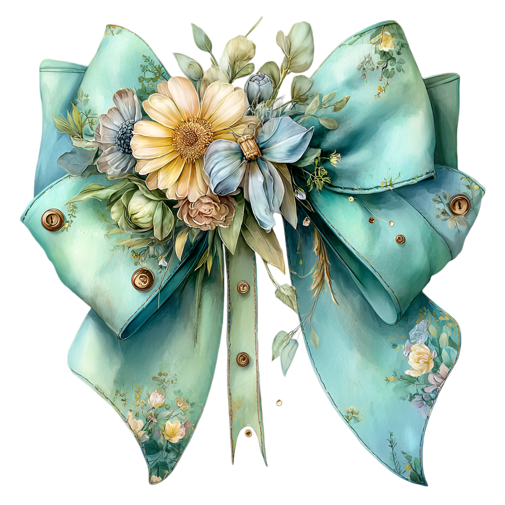 Floral Bow Blue-Green 27