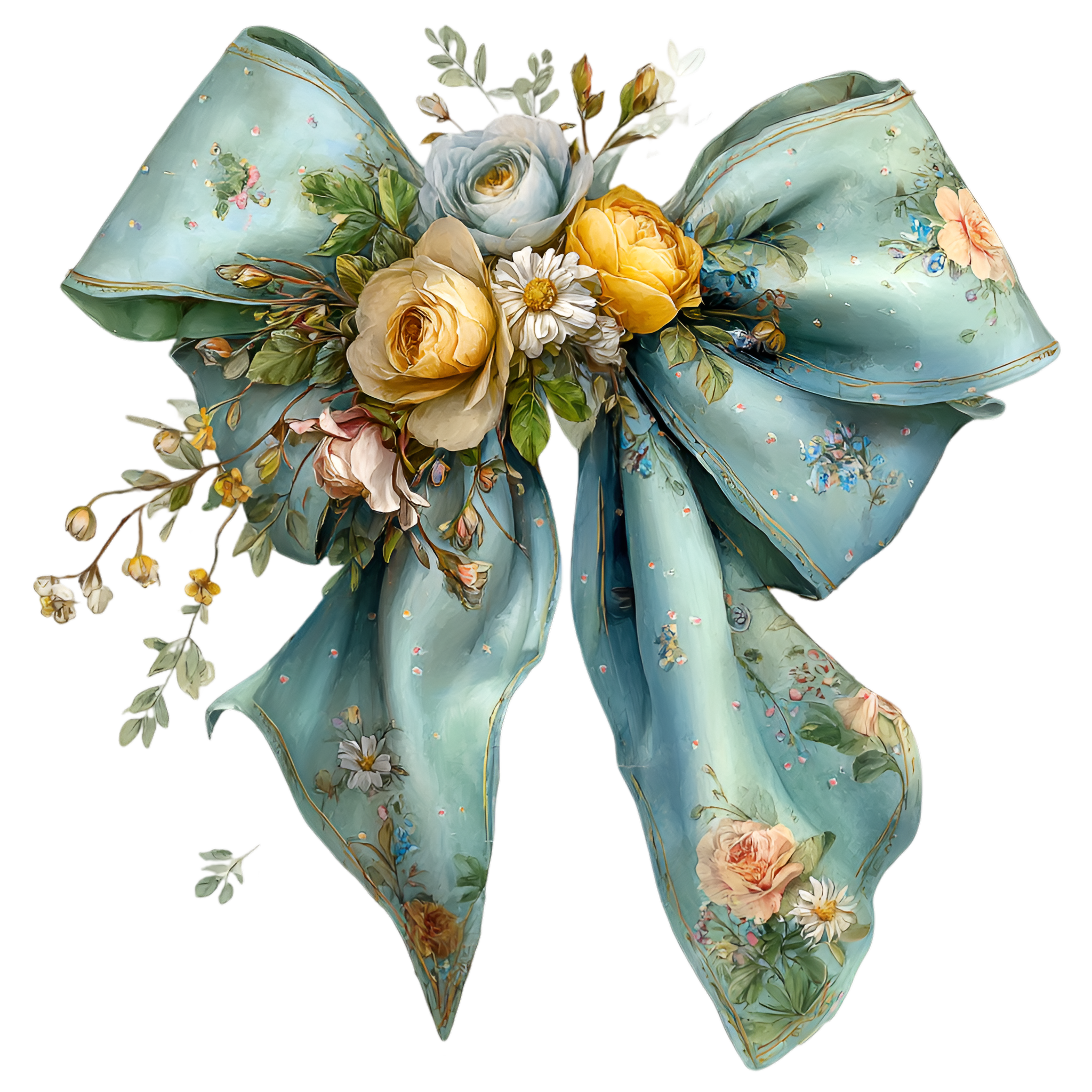 Floral Bow Blue-Green 28