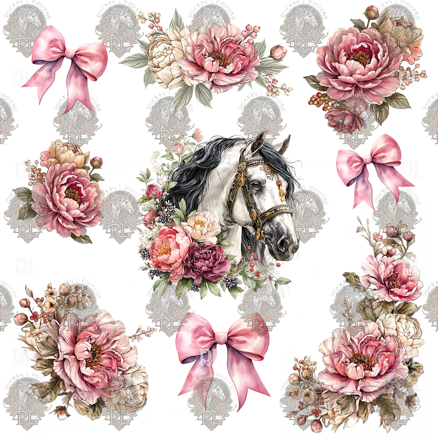 Horse Pink Floral Element 3