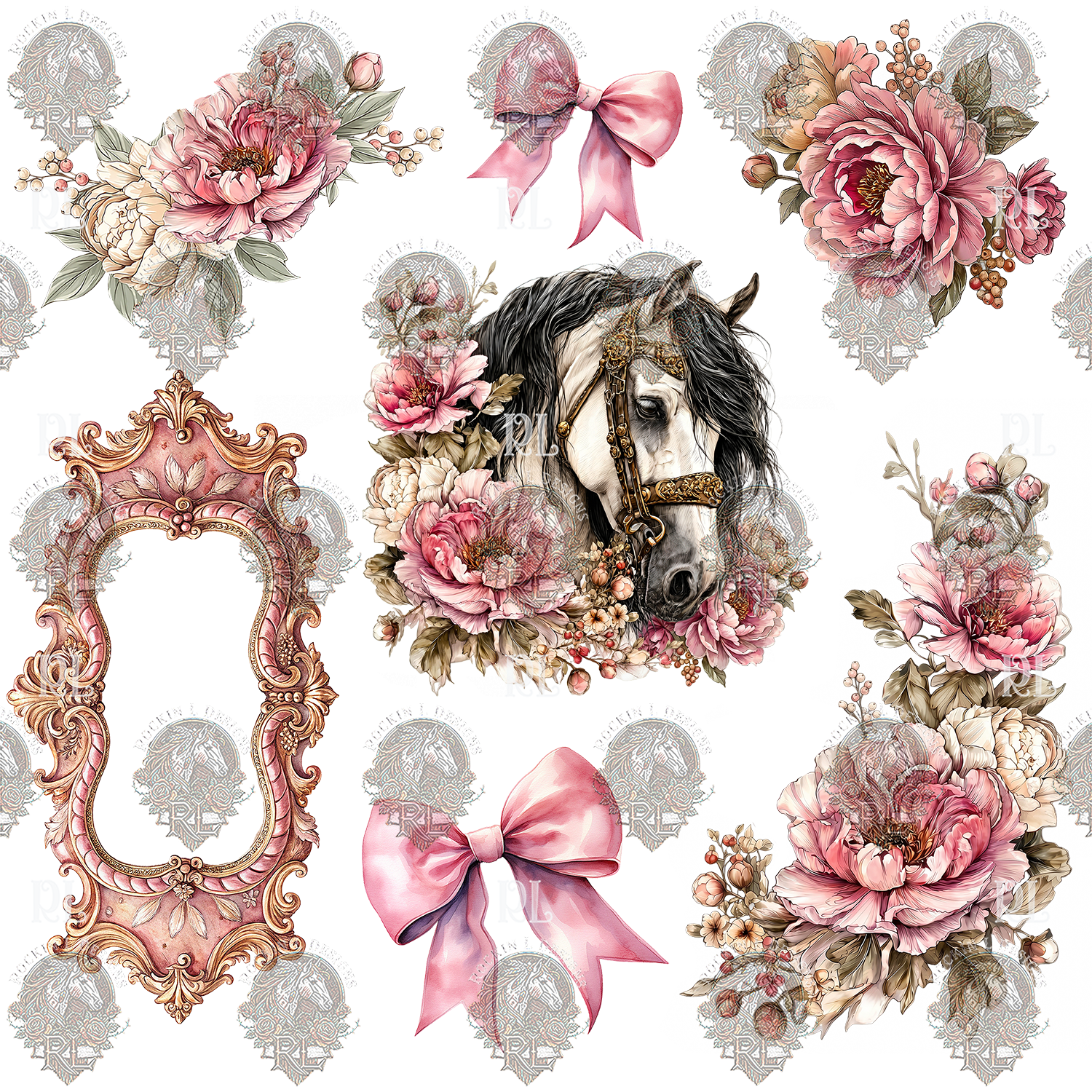 Horse Pink Floral Element W1