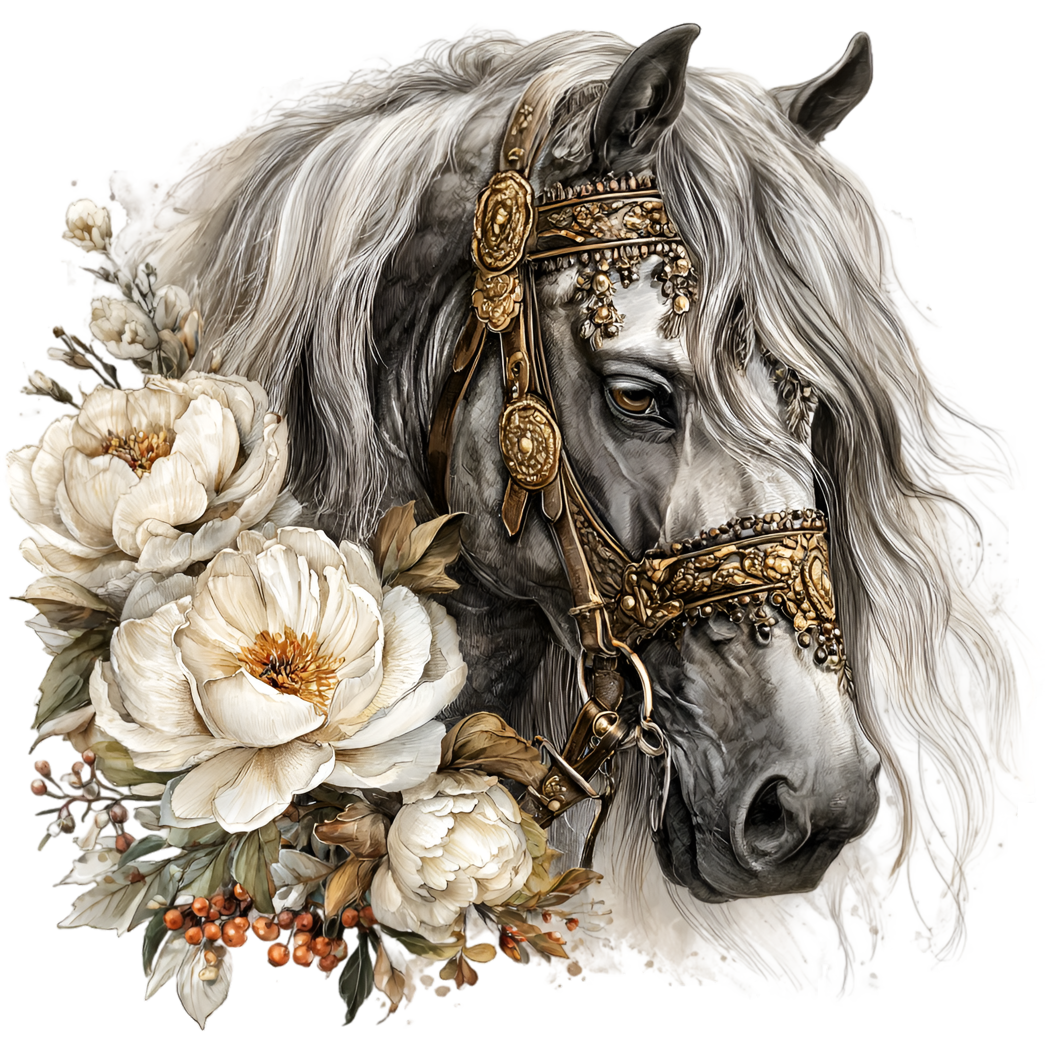 White Floral Horse