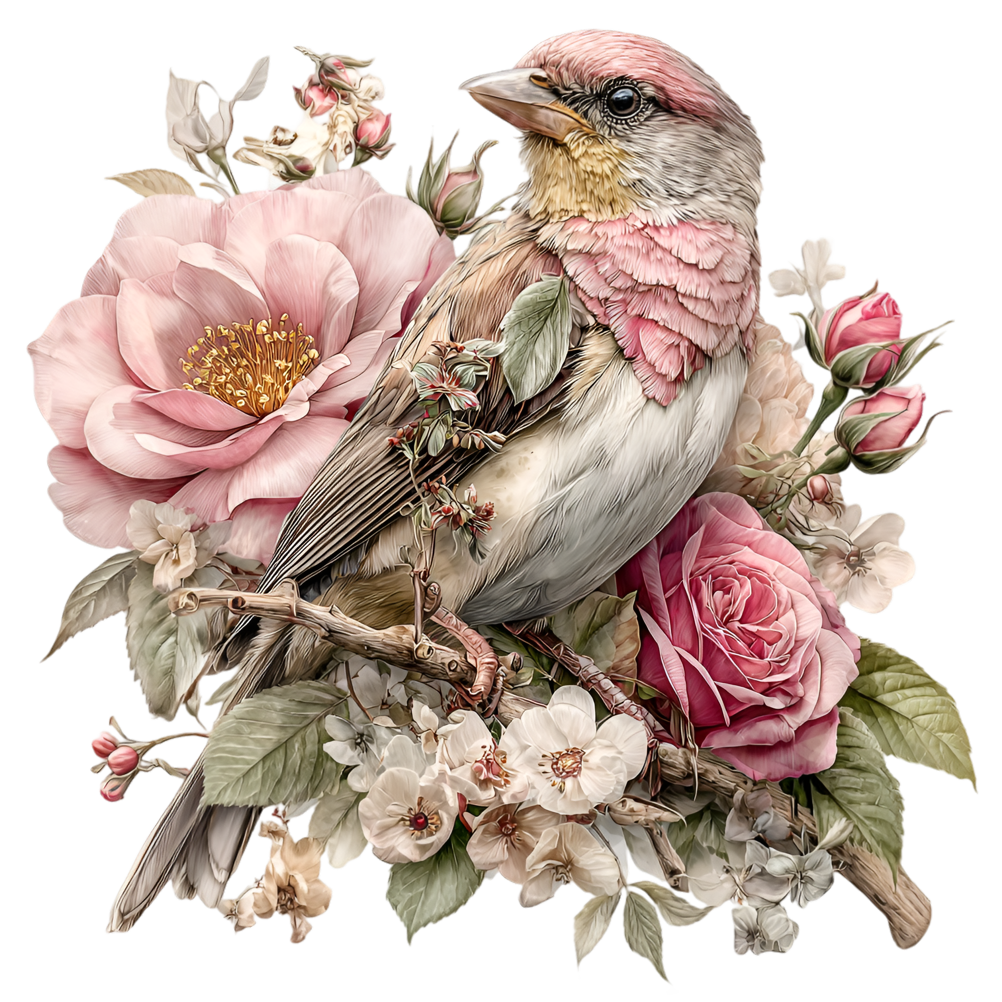 Spring Bird Pink Floral 1