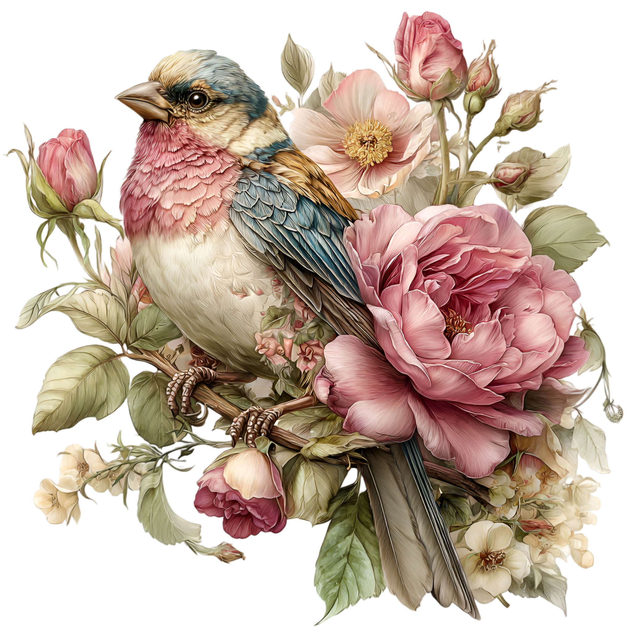 Bird Pink florals 412