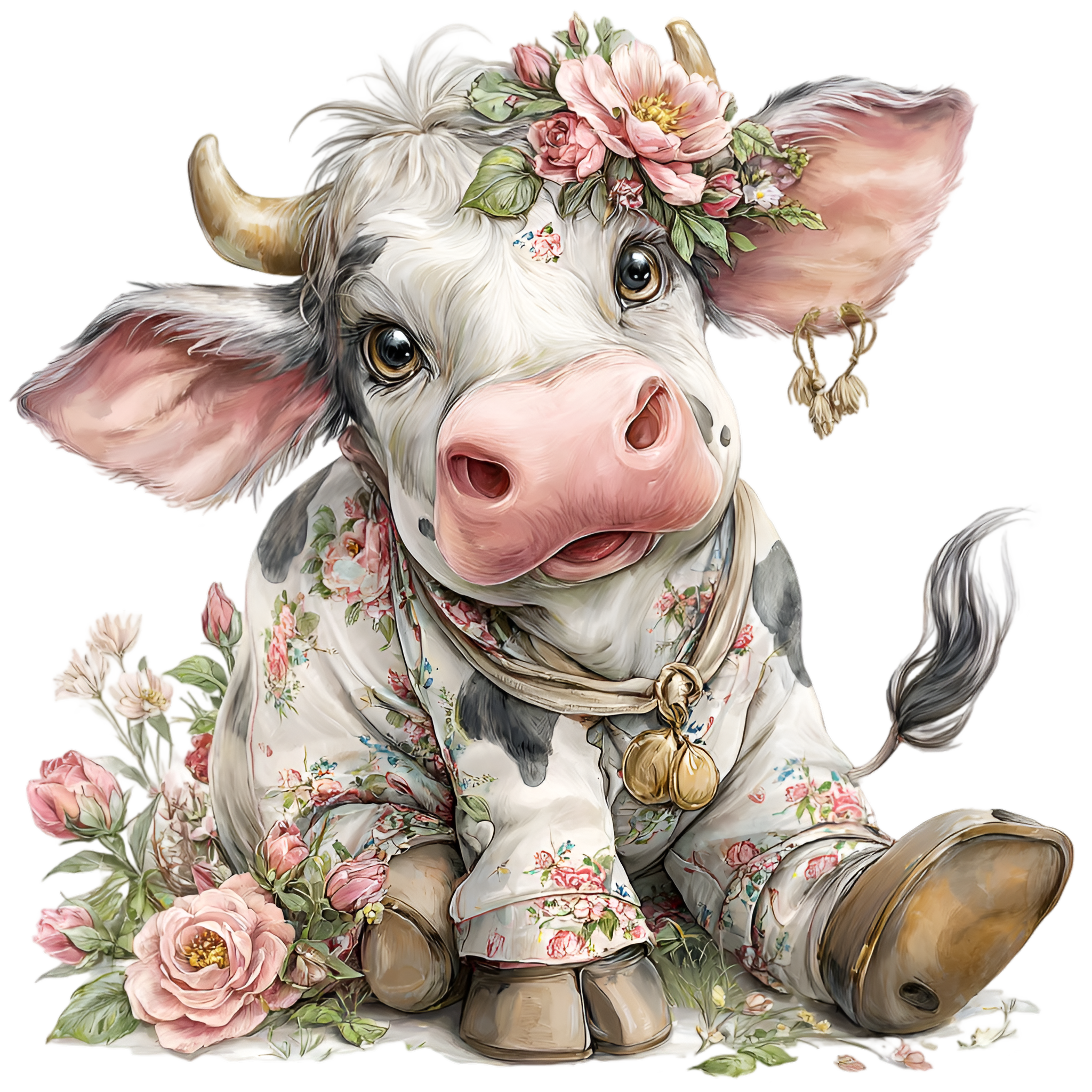 Pink Floral Cow
