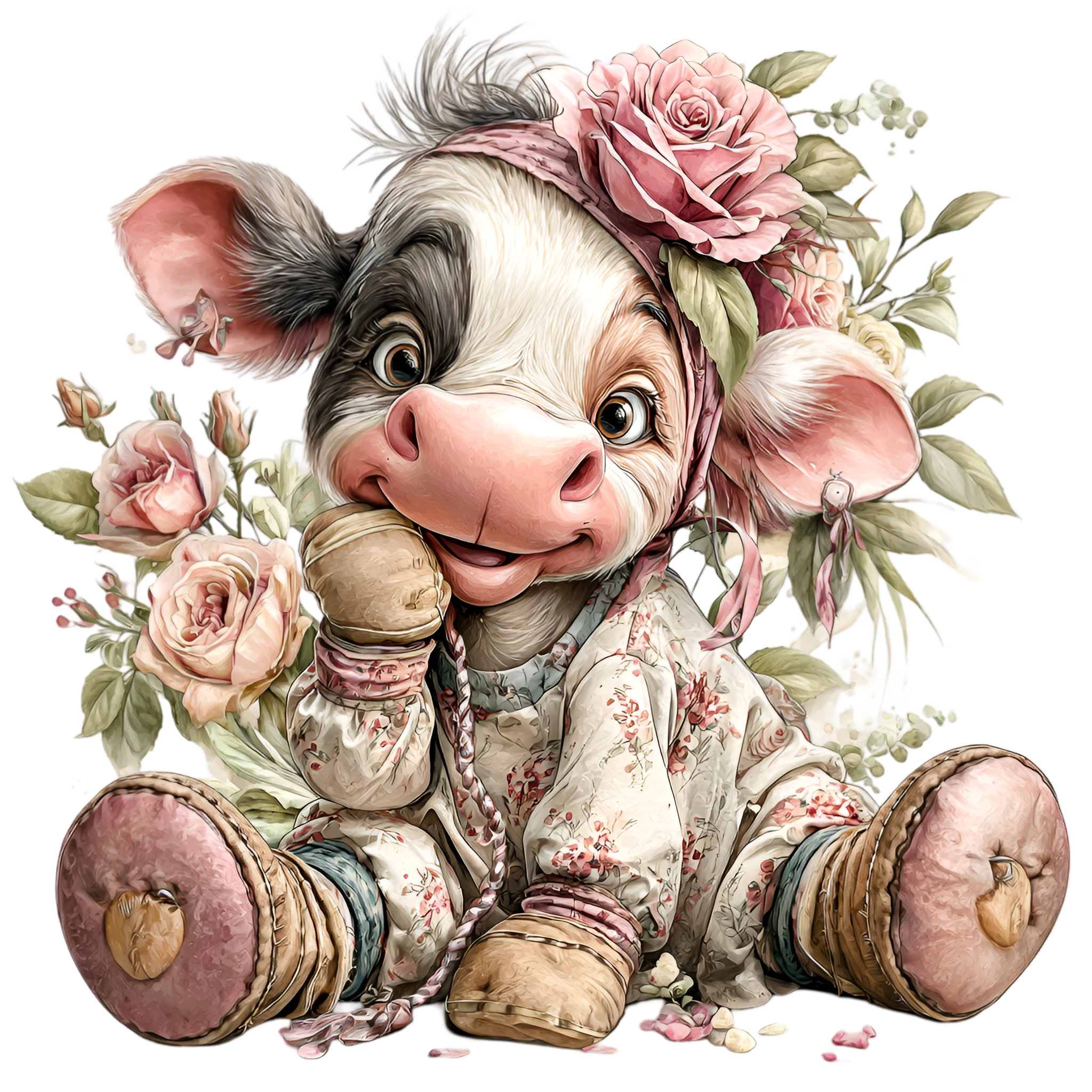 Pink Floral Cow 24