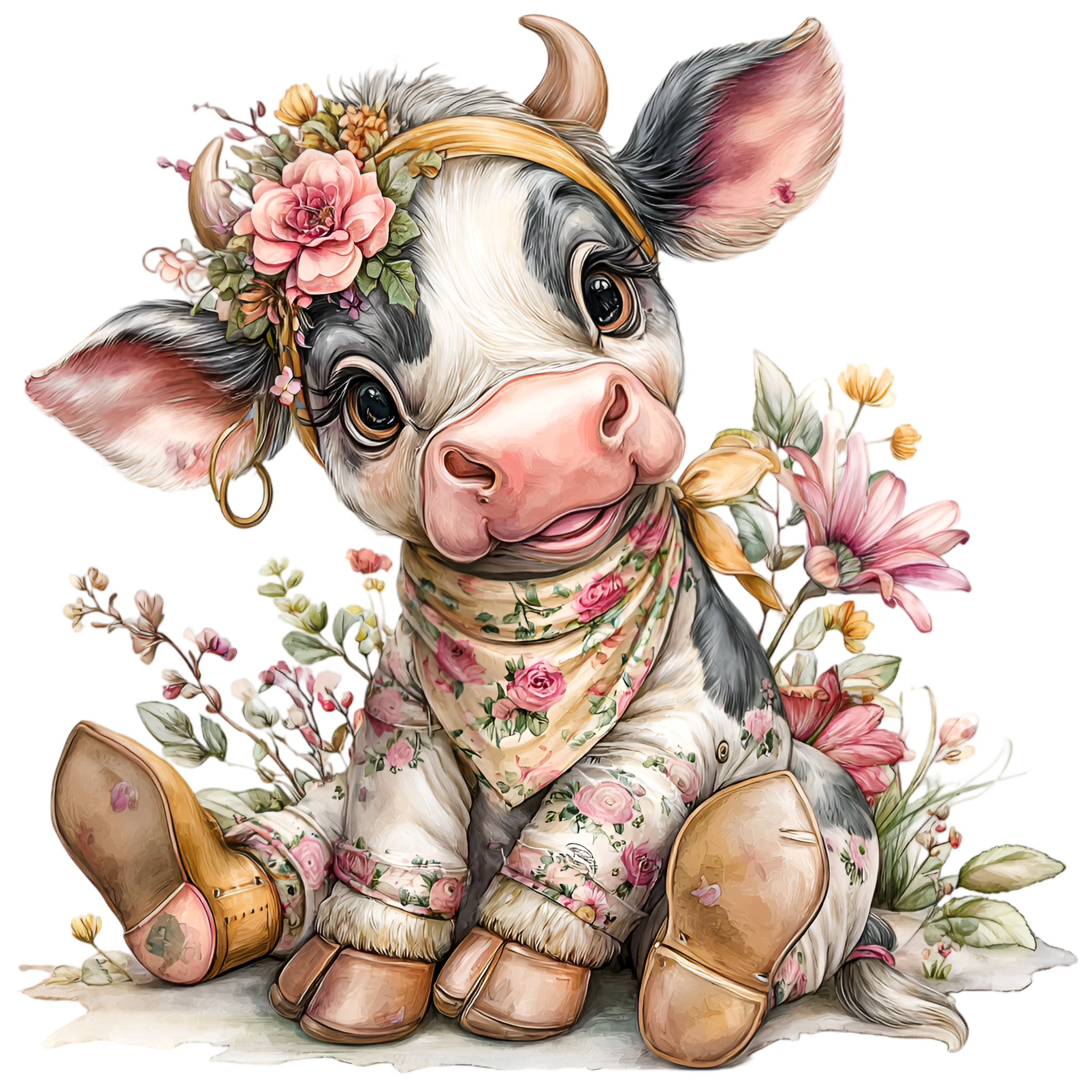 Pink Floral Cow 37