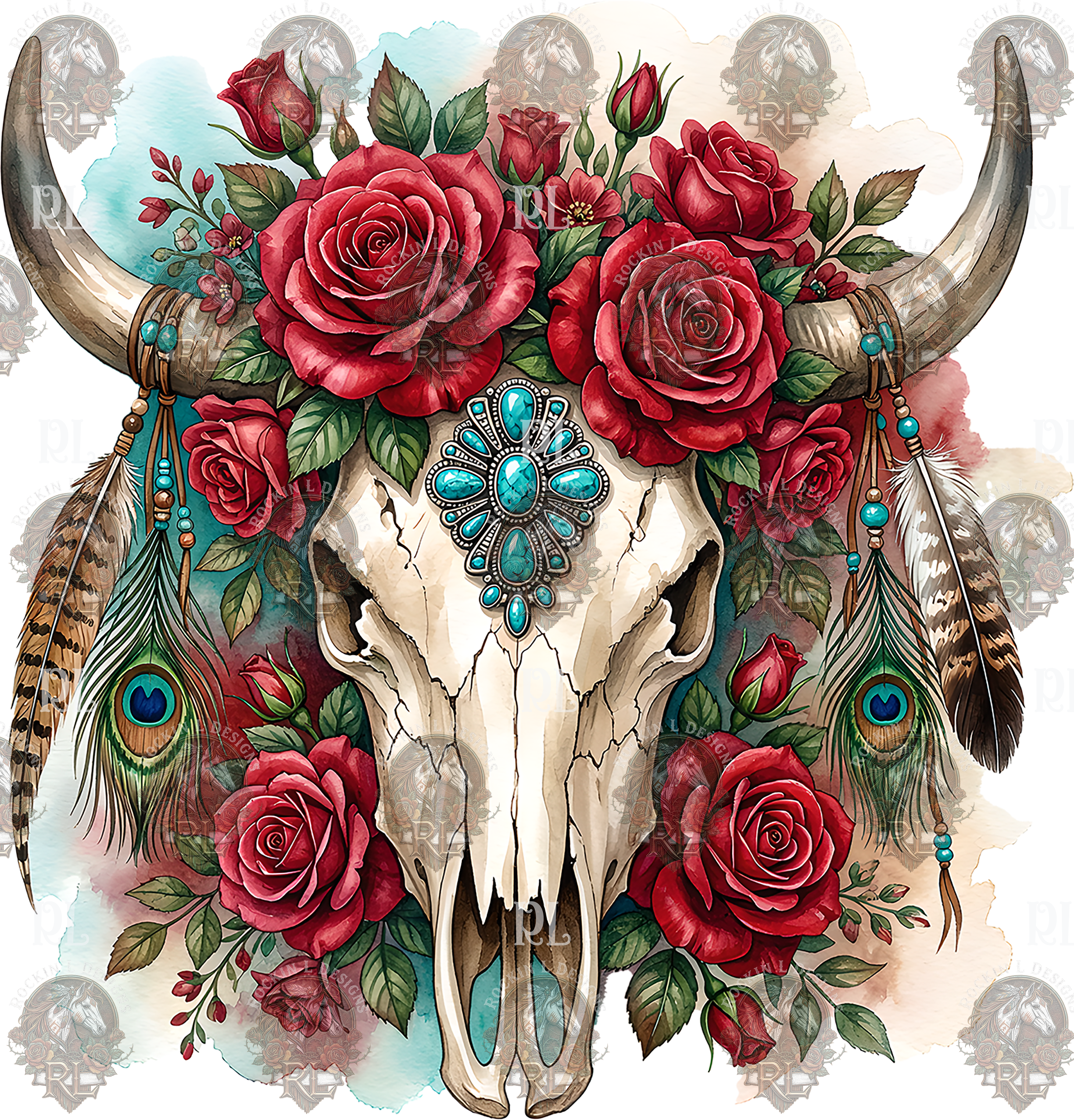 Rose Cow Skull 2